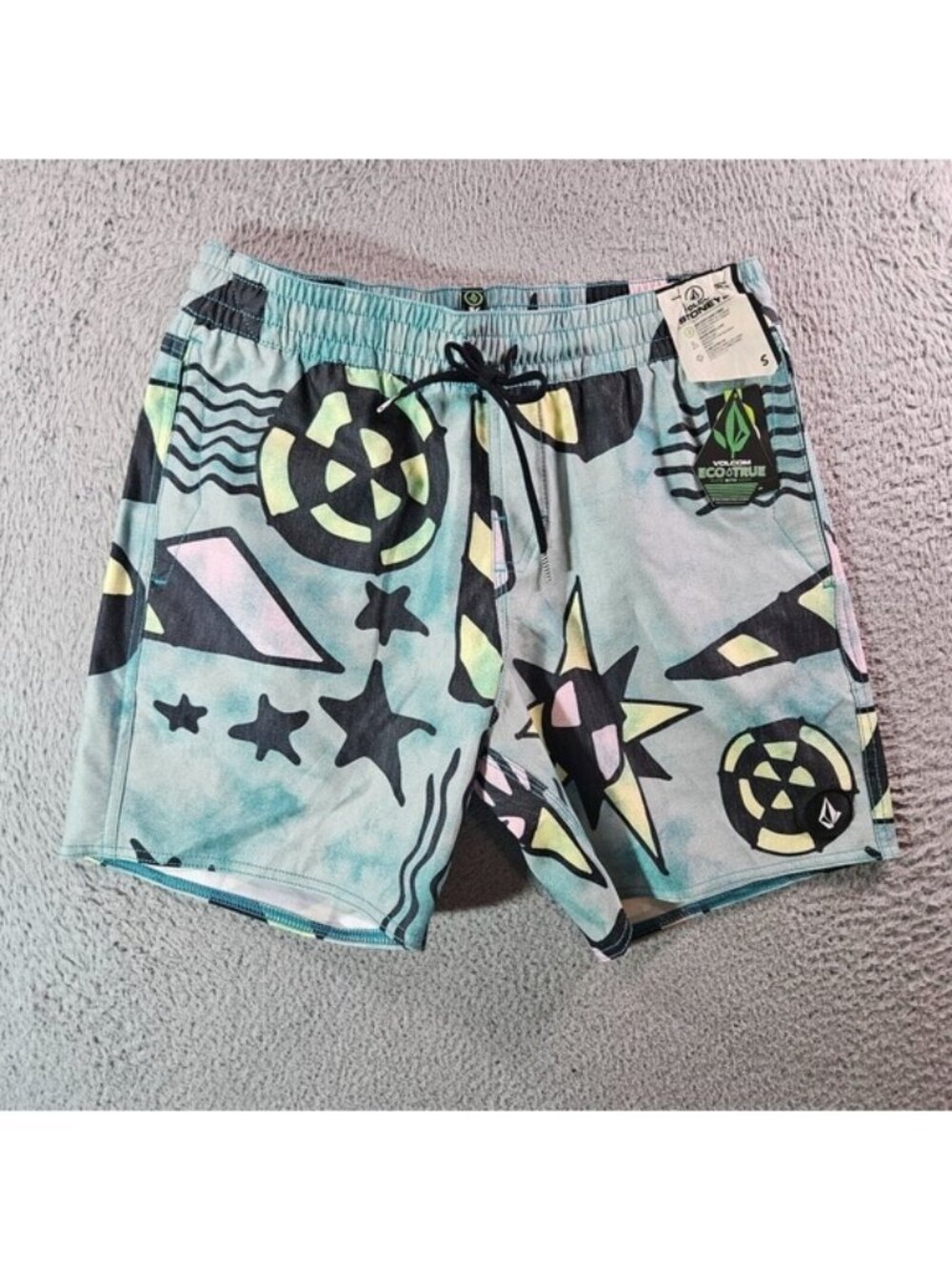 NWT Volcom‎ Stoneys Board Shorts Swim Trunks Men Small Geometric Green Black